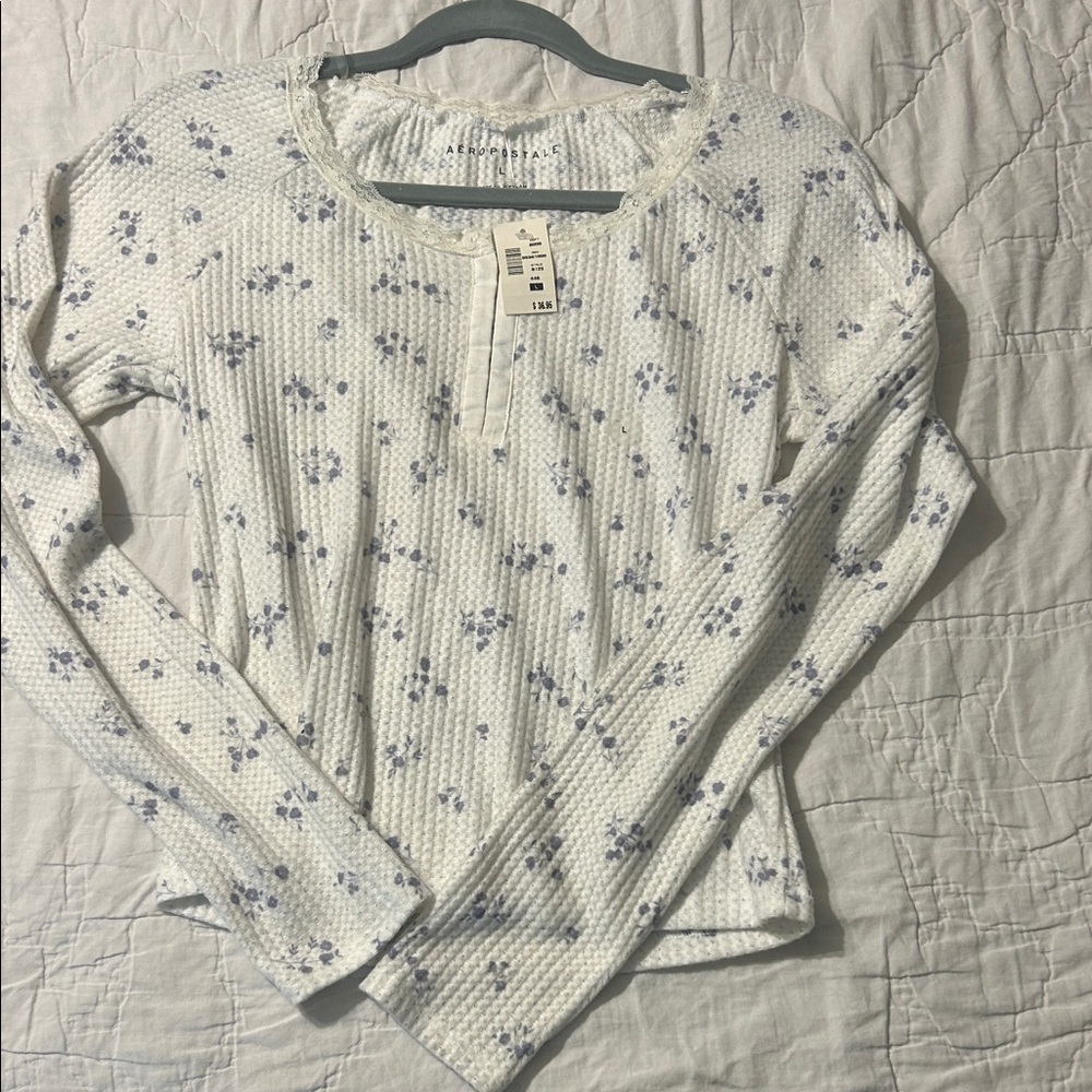Aeropostale Floral Long Sleeve Top - White and Purple